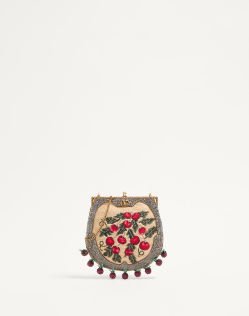Valentino Garavani - Valentino Garavani Nellcote Fairytales Beaded Clutch In Jacquard Raffia With Cherryfic Pattern - Natural/multicolour - Woman - Shelf - W Bags Ss25 Rnw - Cherrific