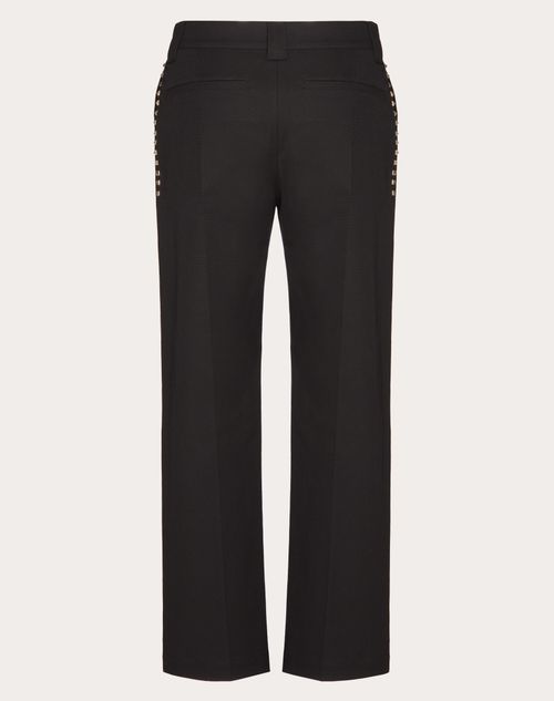 Valentino - Stretch Cotton Trousers With R.u. Details - Black - Man - Trousers And Shorts
