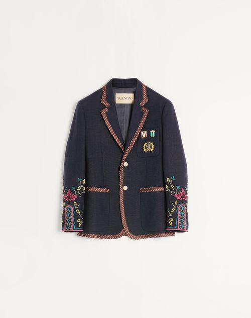 Valentino - Single-breasted Linen Jacket With Beaded Embroidery And Patches - Blue - Man - New Arrivals