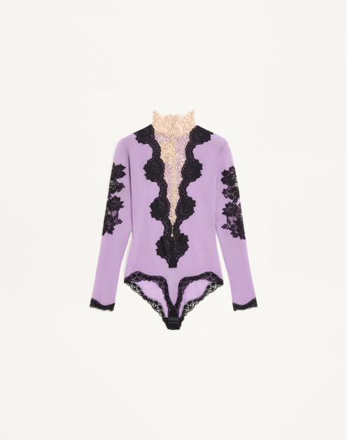 Valentino - Jersey Bodysuit With Lace - Lilac/black - Woman - Lingerie