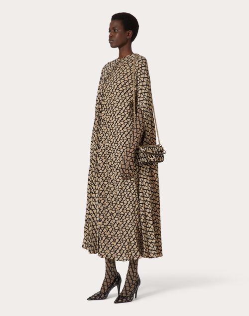 Valentino - Midi Dress In Toile Iconographe Crepe De Chine - Beige/black - Woman - Dresses