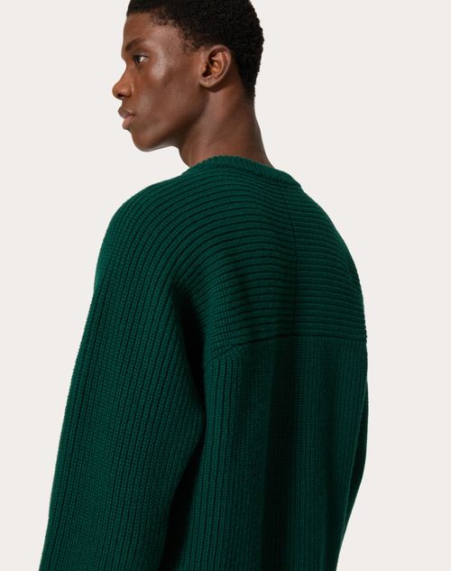 Wool Crewneck Sweater for Man in Dark Green Valentino SA