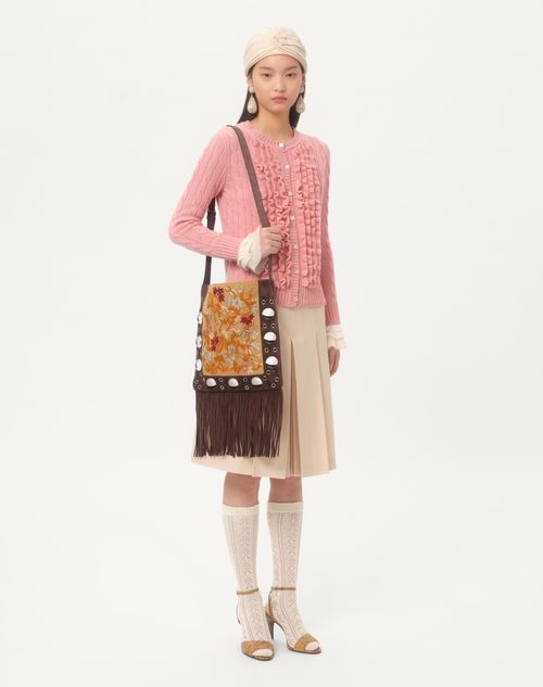 Valentino Garavani - Valentino Garavani Nellcôte Embroidered Shoulder Bag With Fringes - Multicolor/testa Di Moro - Woman - Shoulder Bags