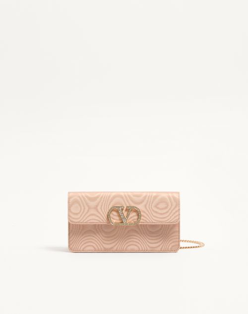Valentino Garavani - Vlogo Signature Chain Wallet In Moiré Fabric With Jewel Logo - Pink/crystal - Woman - Wallets And Small Leather Goods