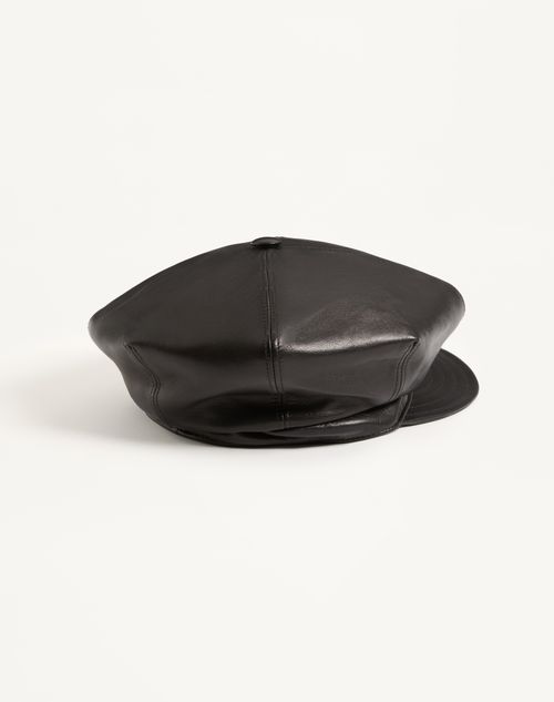 Valentino Garavani - Valentino Garavani Vlogo Signature Leather Cap - Black - Woman - Soft Accessories - Accessories