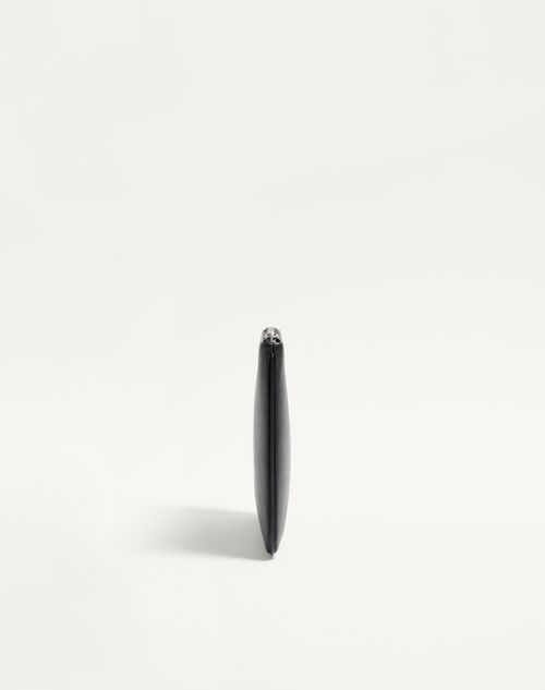 Valentino Garavani - Valentino Garavani Vlogo Signature Grainy Calfskin Pouch - Black - Man - Clutches And Pouches