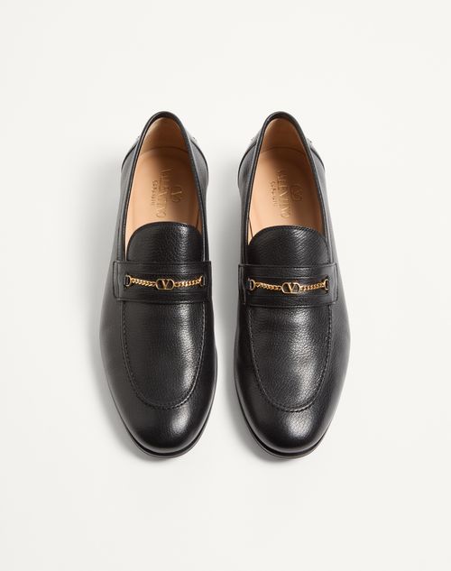 Valentino Garavani - Vlogo Signature Kidskin Loafer - Black - Man - Loafers And Driver
