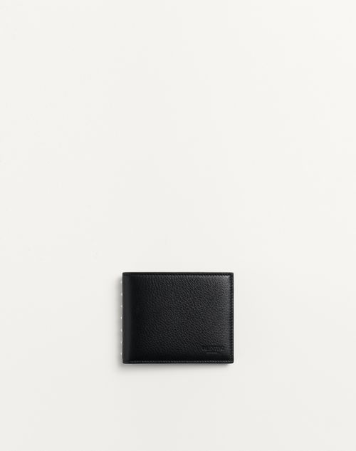 Valentino Garavani - Rockstud Wallet In Grainy Calfskin - Black - Man - Wallets And Small Leather Goods