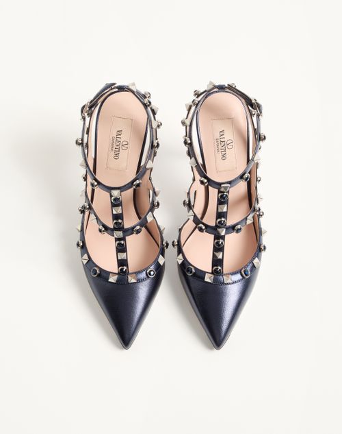 Valentino Garavani - Rockstud Pumps In Laminated Nappa With Cabochon 100mm - Navy - Woman - Pumps