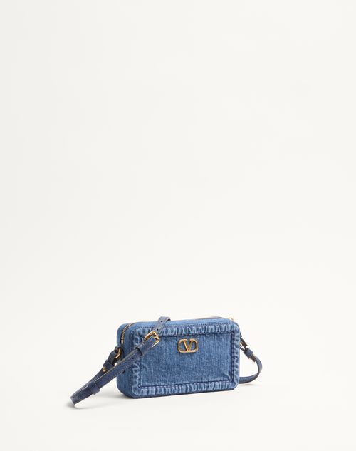 Valentino Garavani - Valentino Garavani Alltime Mini Denim Shoulder Bag - Denim/worker - Woman - Valentino Garavani Alltime