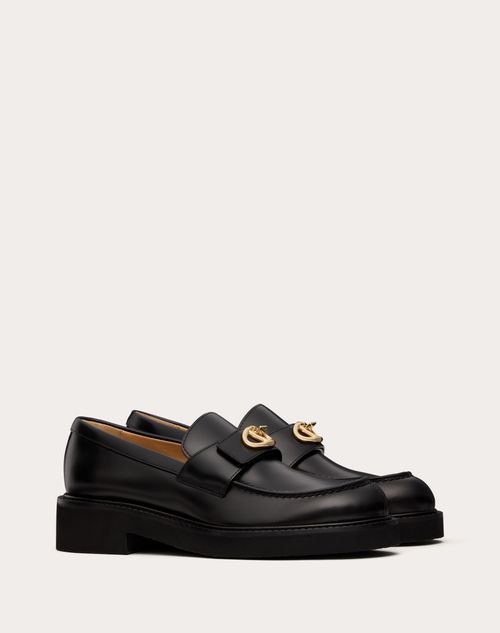 Valentino Garavani - Vlogo Locker Calfskin Loafers 40mm - Black - Woman - Loafers & Oxford