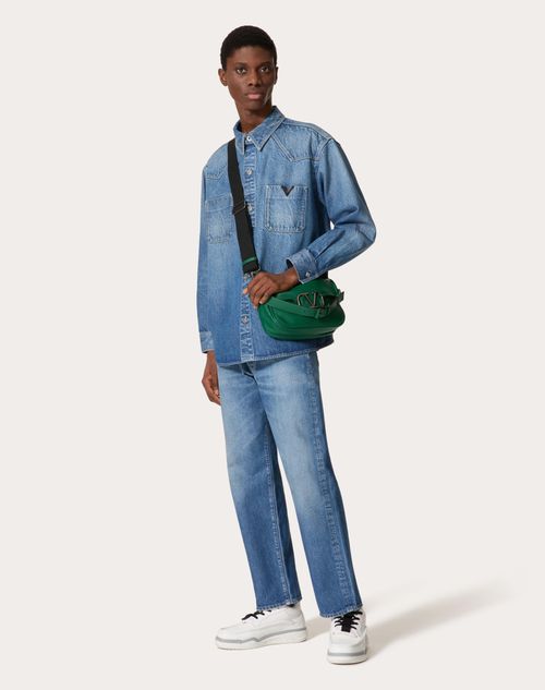 Valentino - Denim Shirt With Metallic V Detail - Denim - Man - Denim