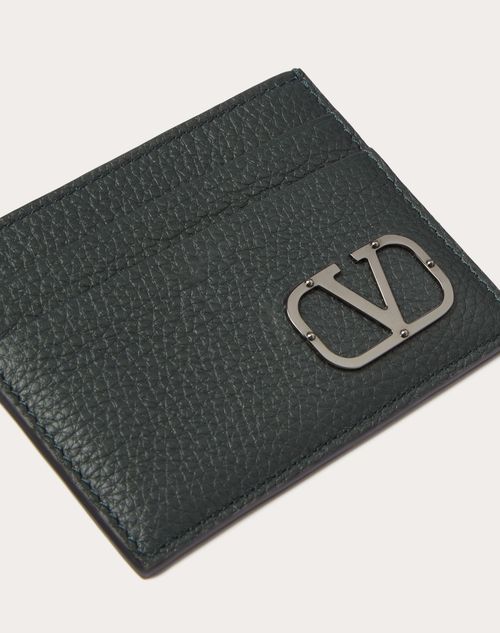 Valentino Garavani - Vlogo Type Card Holder In Grainy Calfskin - Mountain View - Man - Wallets And Small Leather Goods