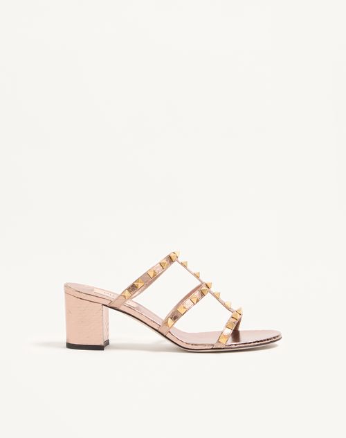 Valentino Garavani - Rockstud Slide Sandal In Laminated Ayers 60 Mm - Gold/pink - Woman - Sandals