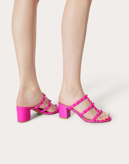 Valentino Garavani - Rockstud Patent-leather Slide Sandal 60 Mm - Pink Pp - Woman - Sandals