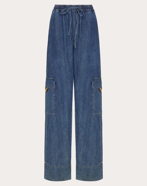 Valentino - Chambray Denim Cargo Trousers - Denim - Woman - Shelf - Pap - Garden Party (w3)