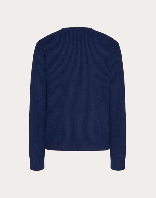 Valentino - Wool Crewneck Jumper With Vlogo Signature Patch - Navy - Man - Knitwear