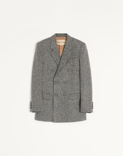 Valentino - Valentino Double-breasted Jacket In Natté Boutonné Wool - Ivory/black - Man - Man Ready To Wear Sale