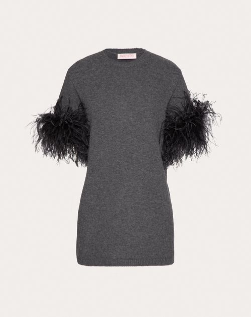 Valentino - Suéter De Lana Con Plumas - Gris Oscuro - Mujer - Ropa