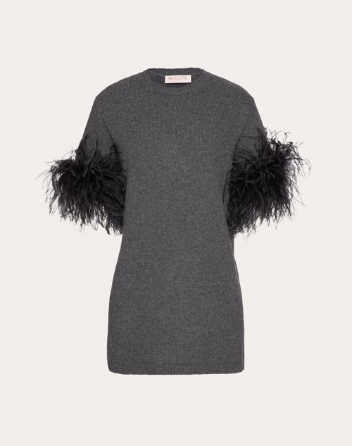 Valentino - Pull En Laine Orné De Plumes - Gris Foncé - Femme - Prêt-à-porter