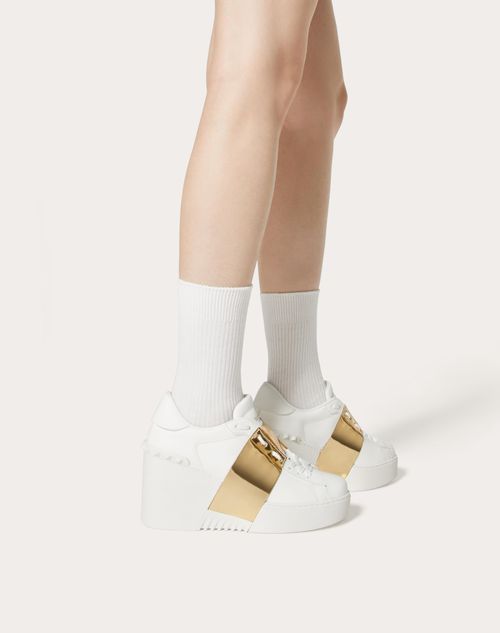 OPEN DISCO WEDGE SNEAKER IN CALFSKIN WITH METALLIC BAND 85MM