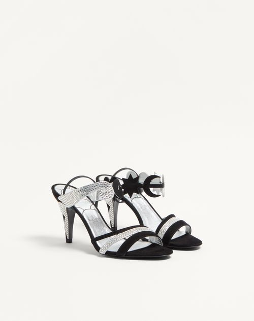 Valentino Garavani - L'une Et L'autre Suede Sandal With Crystals 85mm - Black/crystal - Woman - Sandals