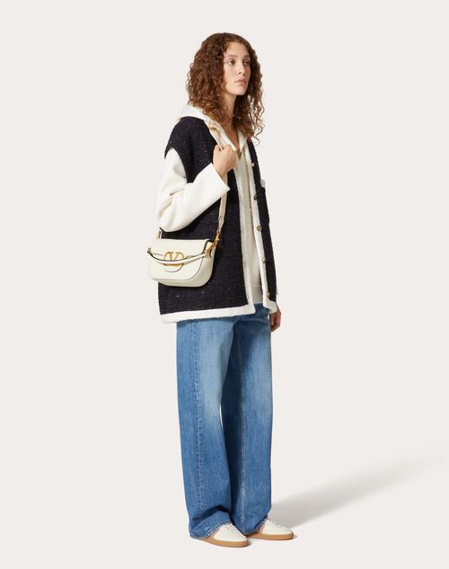 Valentino Garavani - Valentino Garavani Alltime Grainy Calfskin Shoulder Bag - Ivory - Woman - Shoulder Bags