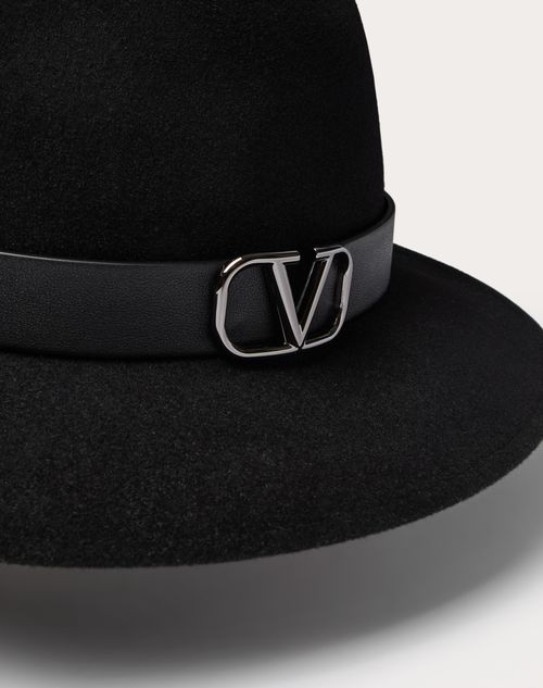 Valentino Garavani - Chapeau Fedora Vlogo Signature En Fourrure De Lapin Et Cuir - Noir - Femme - Gants Et Chapeaux