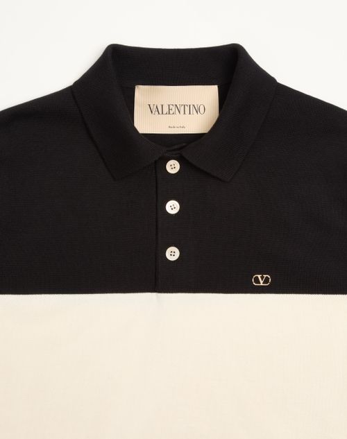 Valentino - Polo Valentino In Lana Con Vlogo - Burro/nero - Uomo - Maglieria
