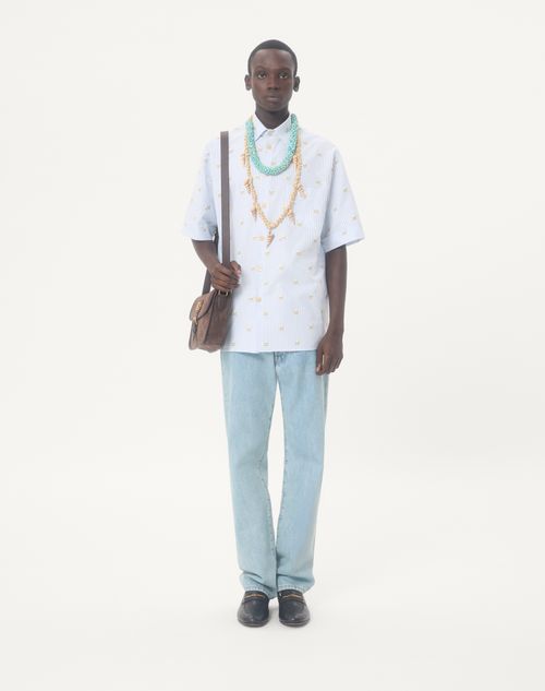 Valentino - Valentino Cotton Oxford Shirt With Le Chat De La Maison Print - Azure/white - Man - Shirts