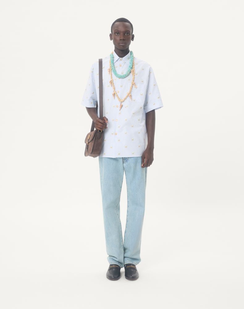 Valentino Cotton Oxford Shirt With Le Chat De La Maison Print Man Azure/White 39