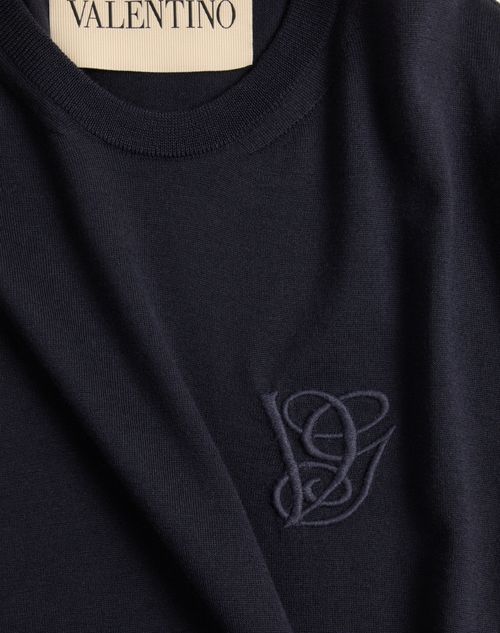 Valentino - Wool Sweater With Vg Embroidery - Dark Blue - Man - Knitwear