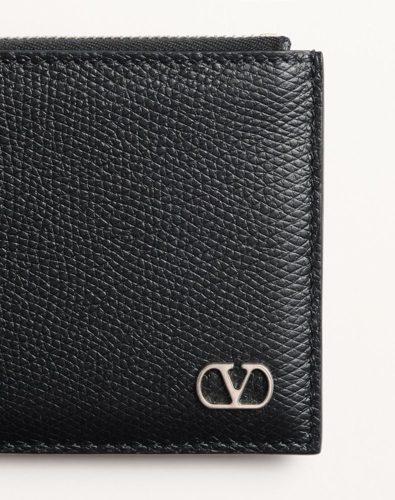 Valentino Garavani Garavani Vlogo Signature Cardholder In Grainy Calfskin Man Black Uni