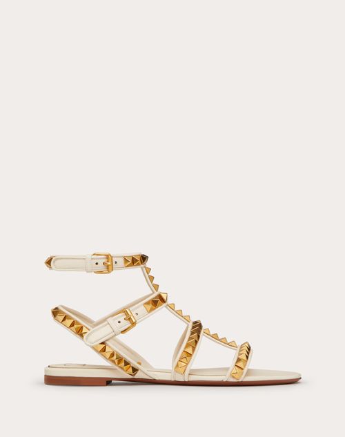 Valentino Garavani - Rockstud No Limit Nappa Flat Sandal - Light Ivory - Woman - Rockstud Sandals - Shoes