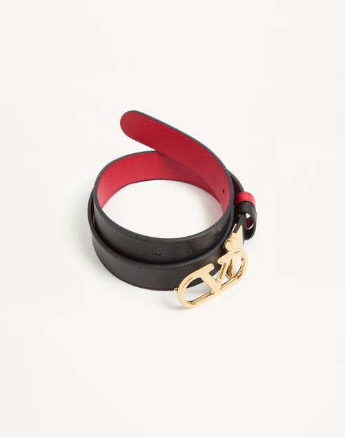 Valentino Garavani - Vlogo Signature Reversible Shiny Calfskin Belt - 30mm / 1.2 In. - Black/pure Red - Woman