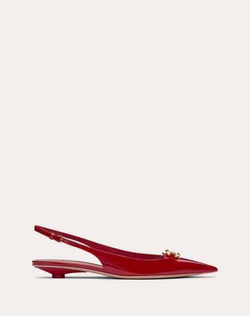 Valentino Garavani - The Bold Edition Vlogo Slingback Ballerina In Patent Leather 20mm - Rosso Valentino - Woman - Shoes