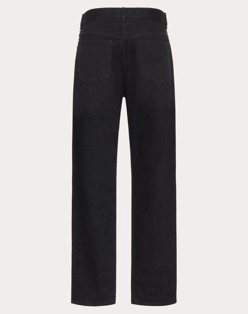 Valentino - Denim Pants With Black Untitled Studs - Black - Man - Denim