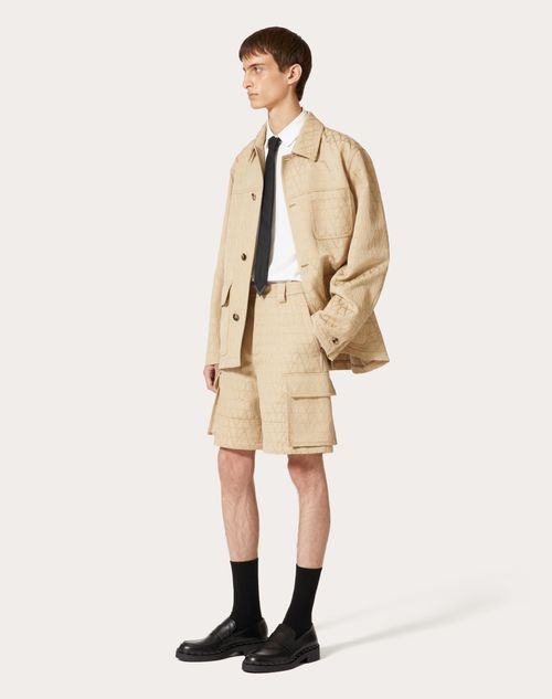 Valentino - Heavy Cotton Cargo Bermuda Shorts With Toile Iconographe Pattern - Beige - Man - Trousers And Shorts