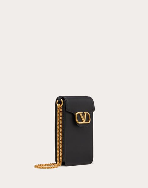 Valentino Garavani - Locò Calfskin Phone Case With Chain - Black - Woman - Wallets And Small Leather Goods