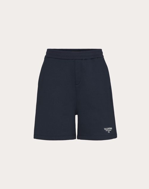 Valentino - Bermuda In Cotone Con Stampa Valentino - Navy/bianco - Uomo - Pantaloni E Shorts