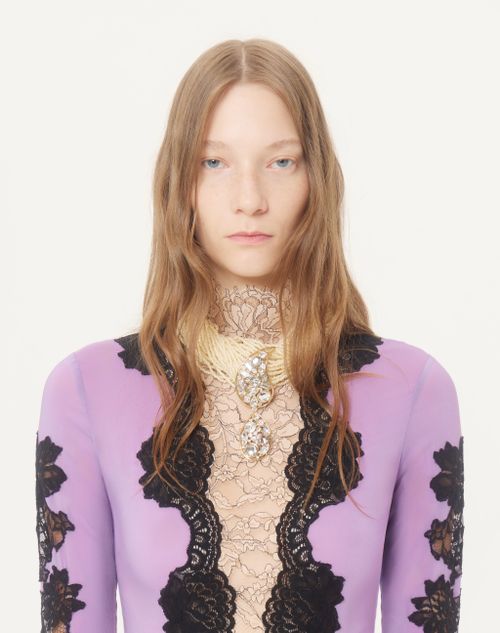 Valentino - Jersey Bodysuit With Lace - Lilac/black - Woman - Lingerie