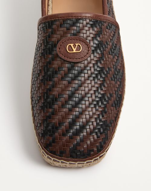Valentino Garavani - Palm Avenue Houndstooth Espadrilles In Woven Leather - Bark Brown - Man - Man Shoes Private Promotions