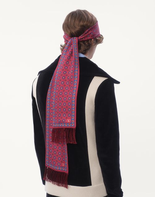 Valentino Garavani - Chamber Silk Bandeau Scarf With Fringe - Red/cobalt - Man - Soft Accessories
