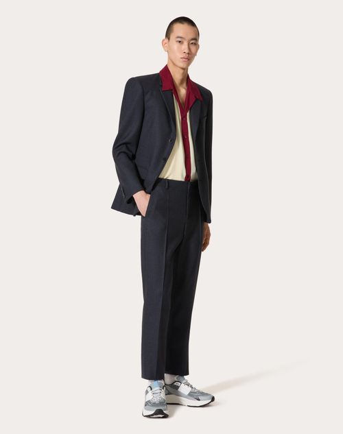 Valentino - Veste Droite En Laine - Bleu Marine/noir - Homme - Manteaux Et Blazers