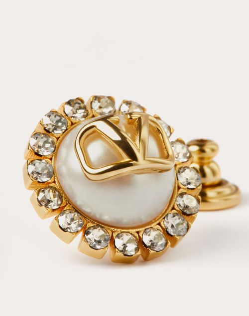 Valentino Garavani - Vロゴ シグネチャー メタル X レジン X スワロフスキー®クリスタル ピアス - ゴールド - ウィメンズ - ジュエリー