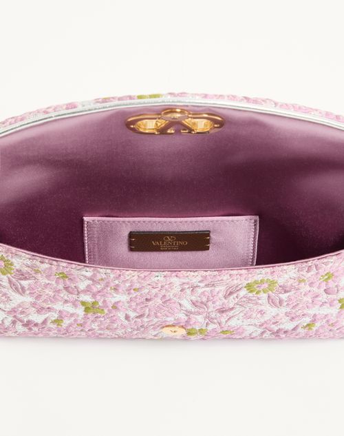 Valentino Garavani - Valentino Garavani Devain Kleine Schultertasche Aus Jacquard-lurex-stoff - Silber/rosa - Frau - Schultertaschen