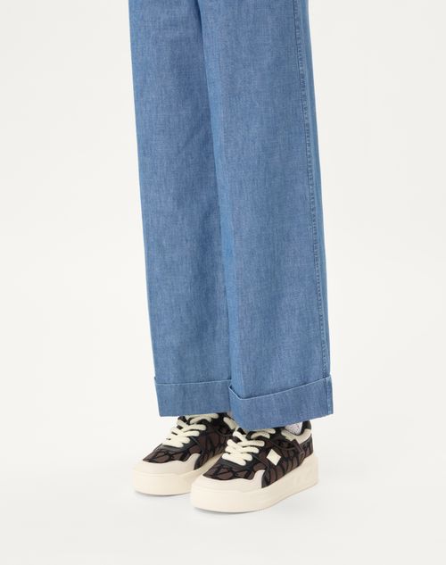 Valentino Garavani - One Stud Xl Low-top Sneaker In Nappa Leather And Toile Iconographe Fabric - Fondant/light Ivory - Man - Trainers