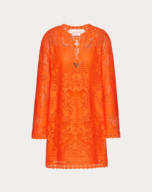 Valentino - Vgold Cotton Lace Kaftan Dress - Orange - Woman - Dresses