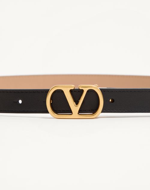 Valentino Garavani - Vlogo Signature Reversible Shiny Calfskin Belt - 20mm / 1.2 In. - Black/pink - Woman - Belts