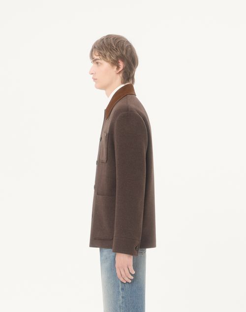 Valentino - スエードカラー & メタリックvディテール ダブルウール カバン - ブラウン - メンズ - ジャケット & ダウン